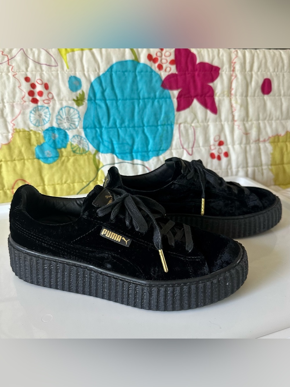 black. velvet w gold accents fenty puma creepers / sz 8